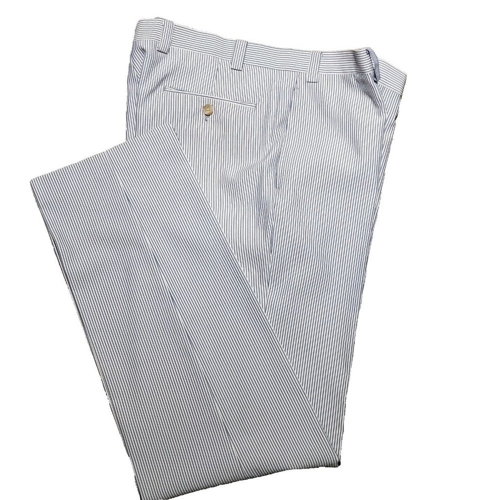 Lauren Ralph Lauren Pants Men 36x34 Blue Beige Pinstripe Trouser Flat Front
